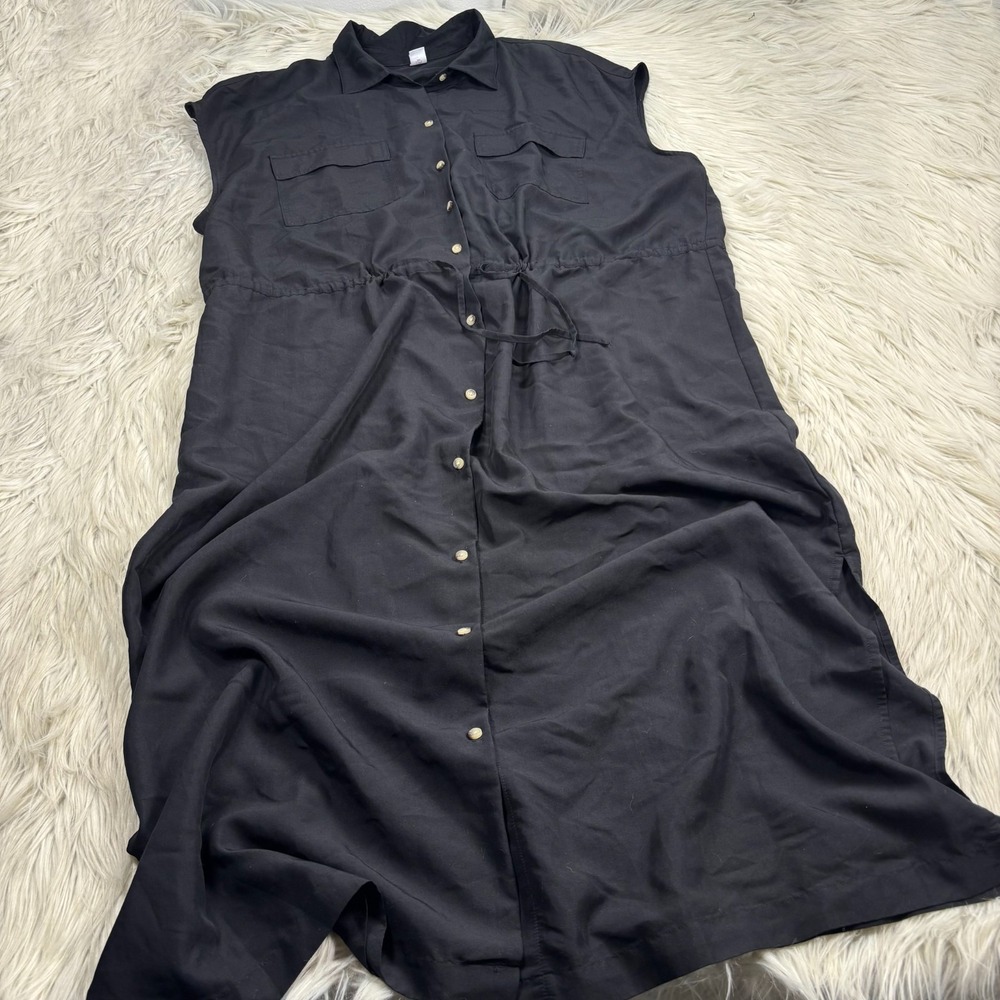 Old Navy Women's XL Black Waist Defined Midi Shirt Dress Utility Minimalist